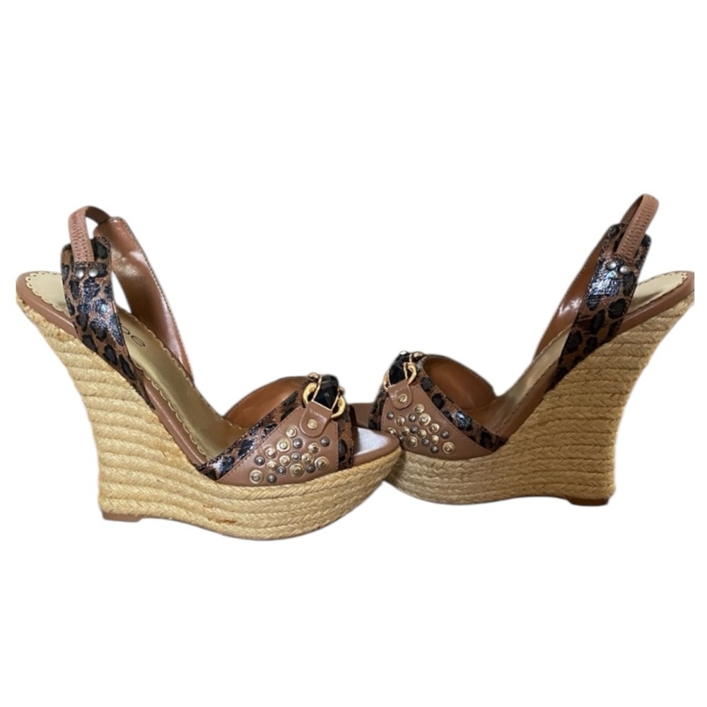 Bebe Leooard Leather Python Studded Wedge Heel Sh… - image 3